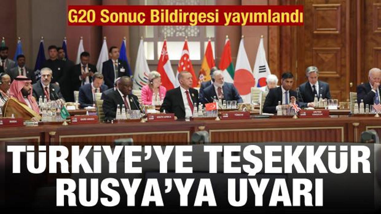 G20 sonuç bildirgesinde Türkiye’ye diplomasi teşekkürü