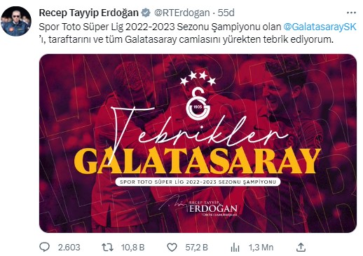 23. kez şampiyonluğa ulaşan Galatasaray'a siyasilerden peş peşe tebrik mesajı