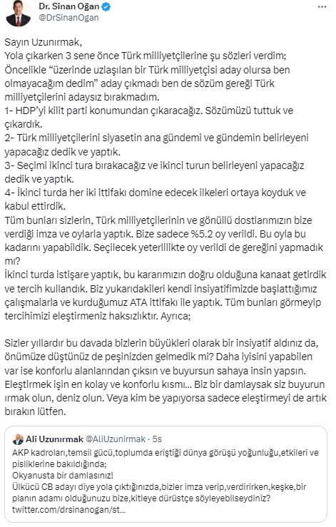Sinan Oğan'dan 