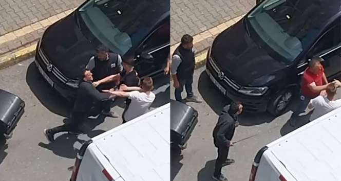 Husumetli iki aile caddede karşılaşınca birbirine girdi