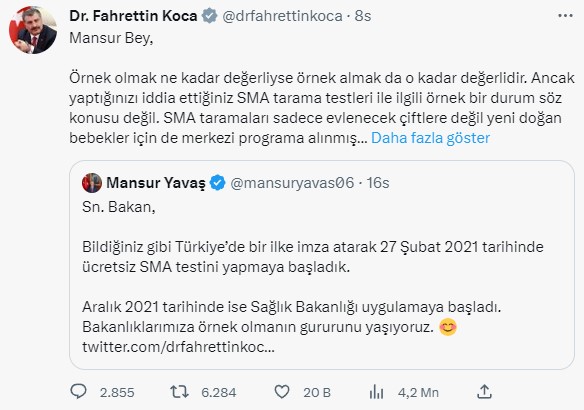 Mansur Yavaş'ın SMA testi iddialarına Bakan Koca'dan çok sert yanıt