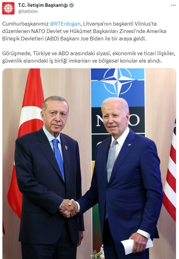 İletişim Başkanlığı: Erdoğan-Biden görüşmesinde siyasi, ekonomik ilişkiler, güvenlik alanındaki iş birliği imkanları ele alındı