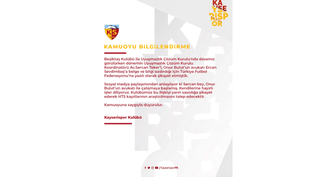 Kayserispor Kulübü savcılığa başvuruyor