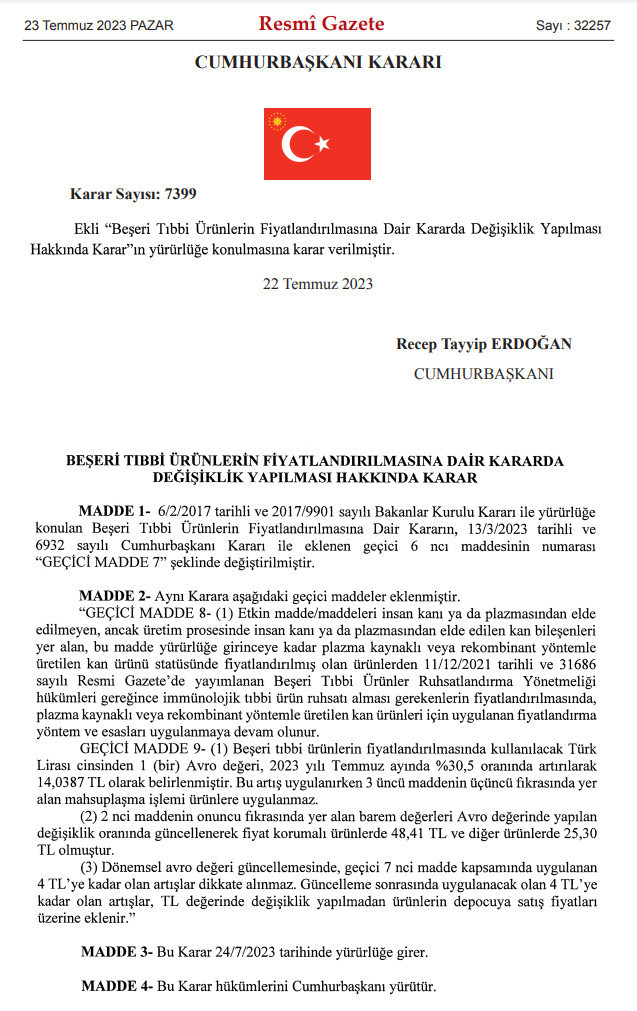 Resmi Gazete'de yayınlandı! İlaç fiyatlandırmasında kullanılan euro kuruna yüzde 30,5 zam yapıldı