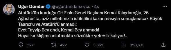 Uğur Dündar'dan, Kılıçdaroğlu'na sert tepki! Başkan Erdoğan'ı örnek gösterdi!