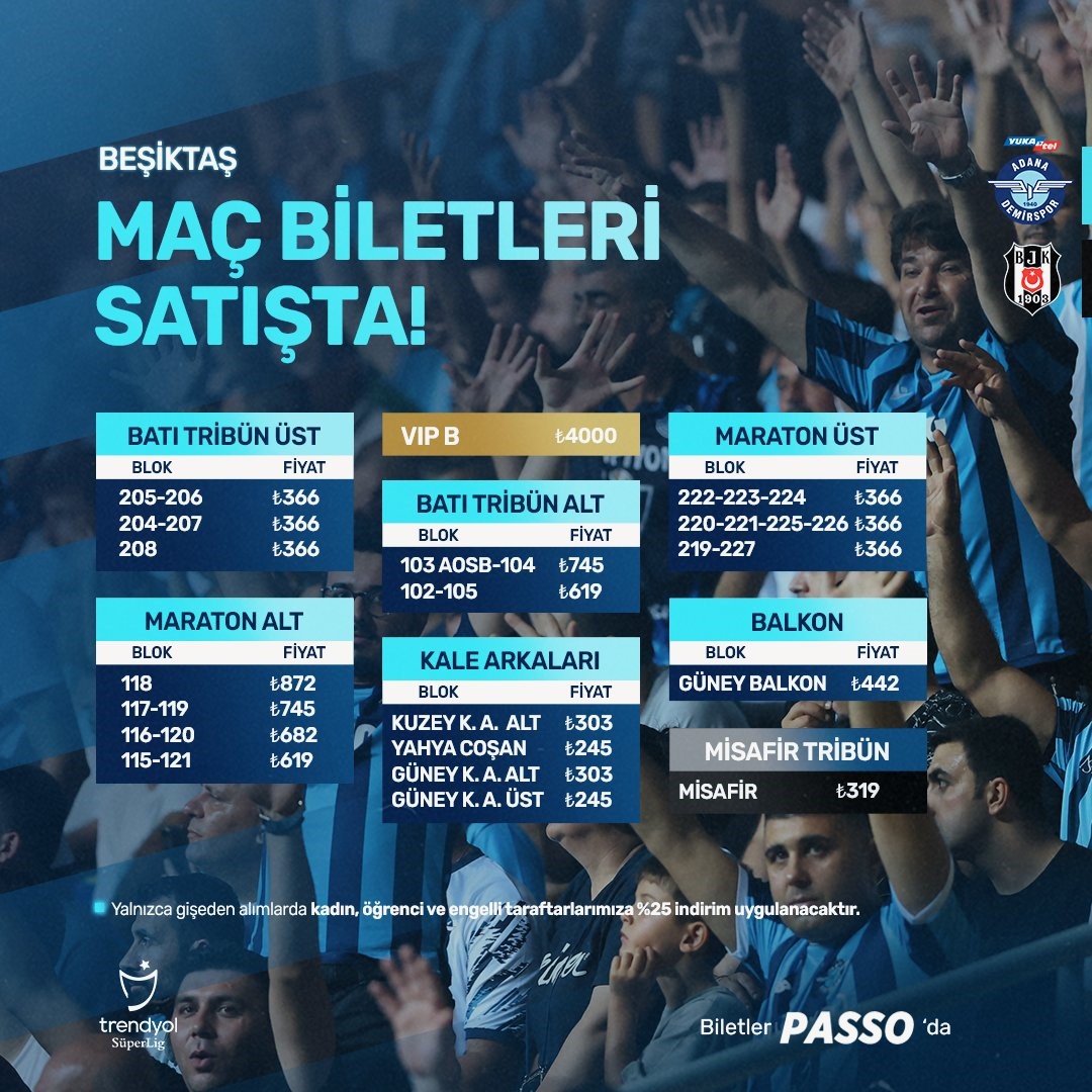Y. Adana Demirspor – Beşiktaş maçının biletleri satışta