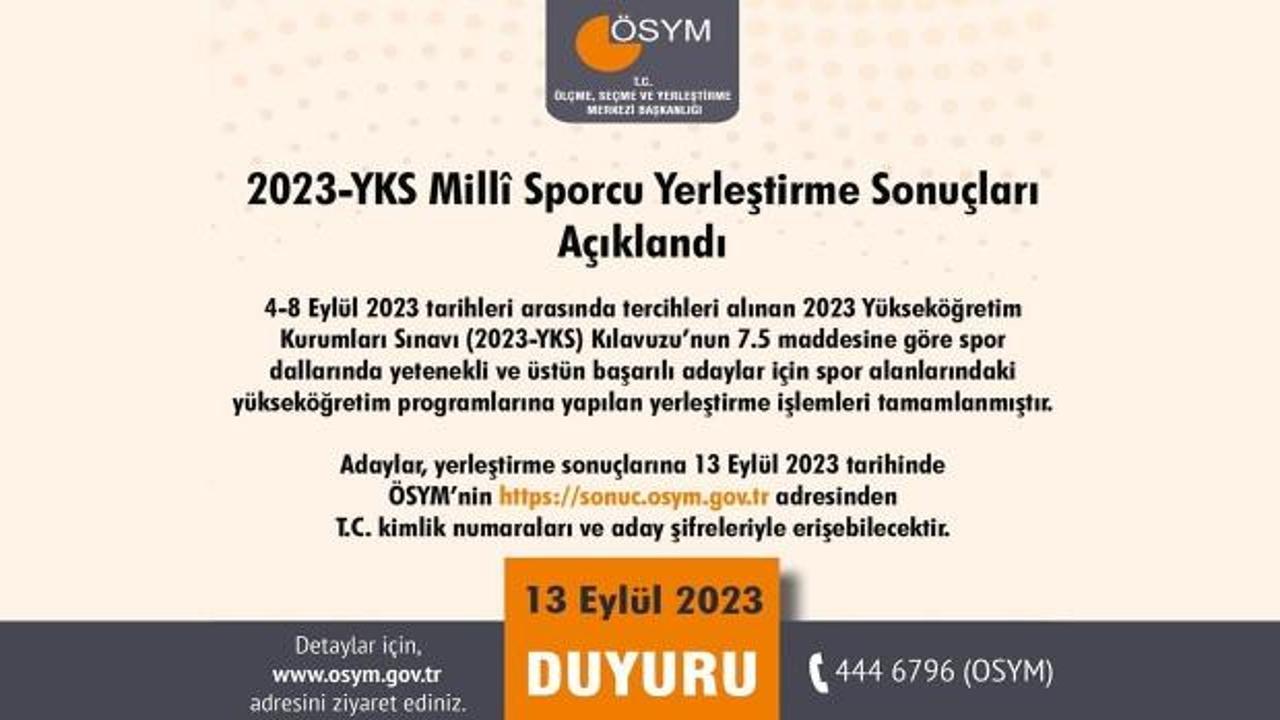2023 YKS Milli Sporcu yerleştirme sınavı açıklandı! YKS Milli Sporcu sonuçları…