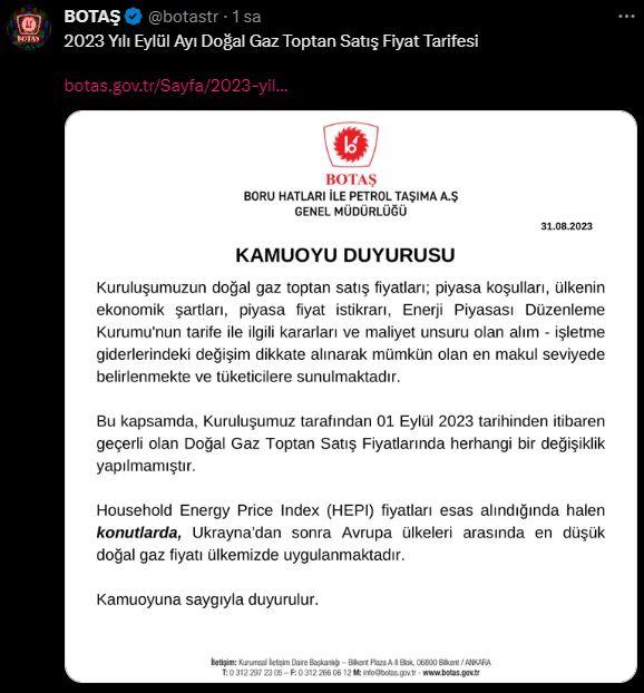 Doğal gaza zam geldi mi? BOTAŞ'tan doğal gaz açıklaması!
