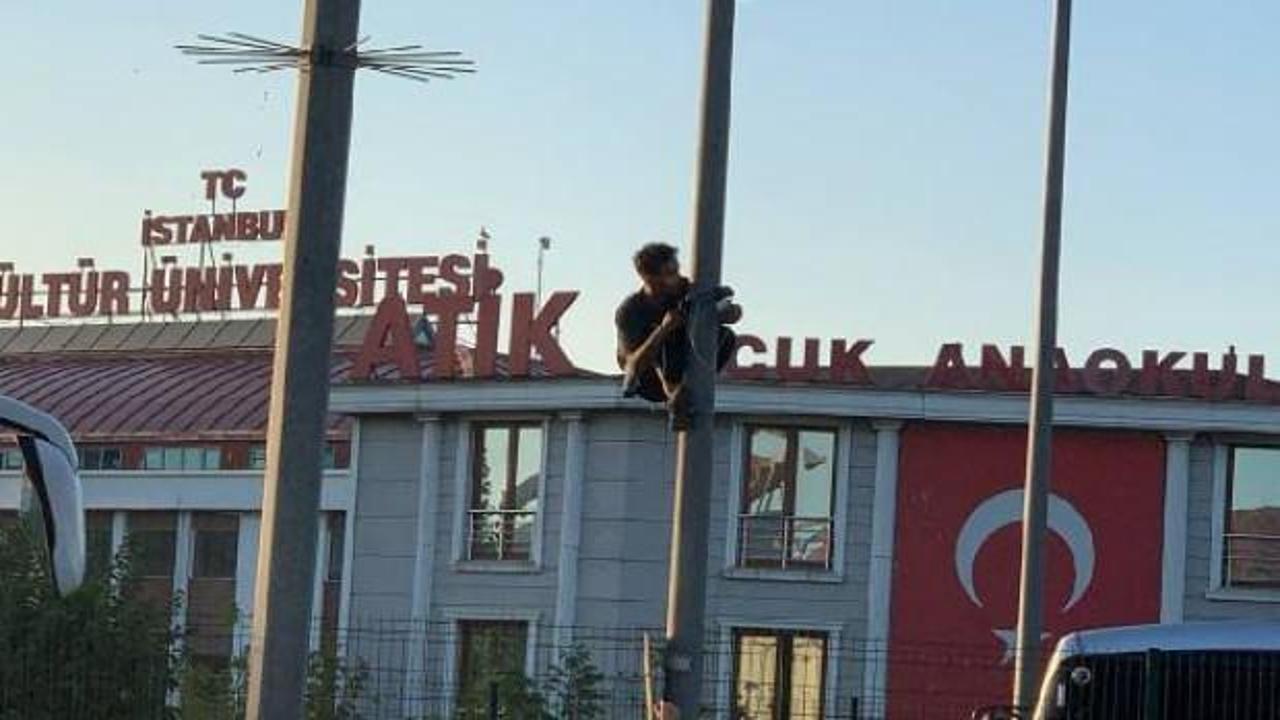 Bahçelievler E-5’te bir kişi direğe çıktı!