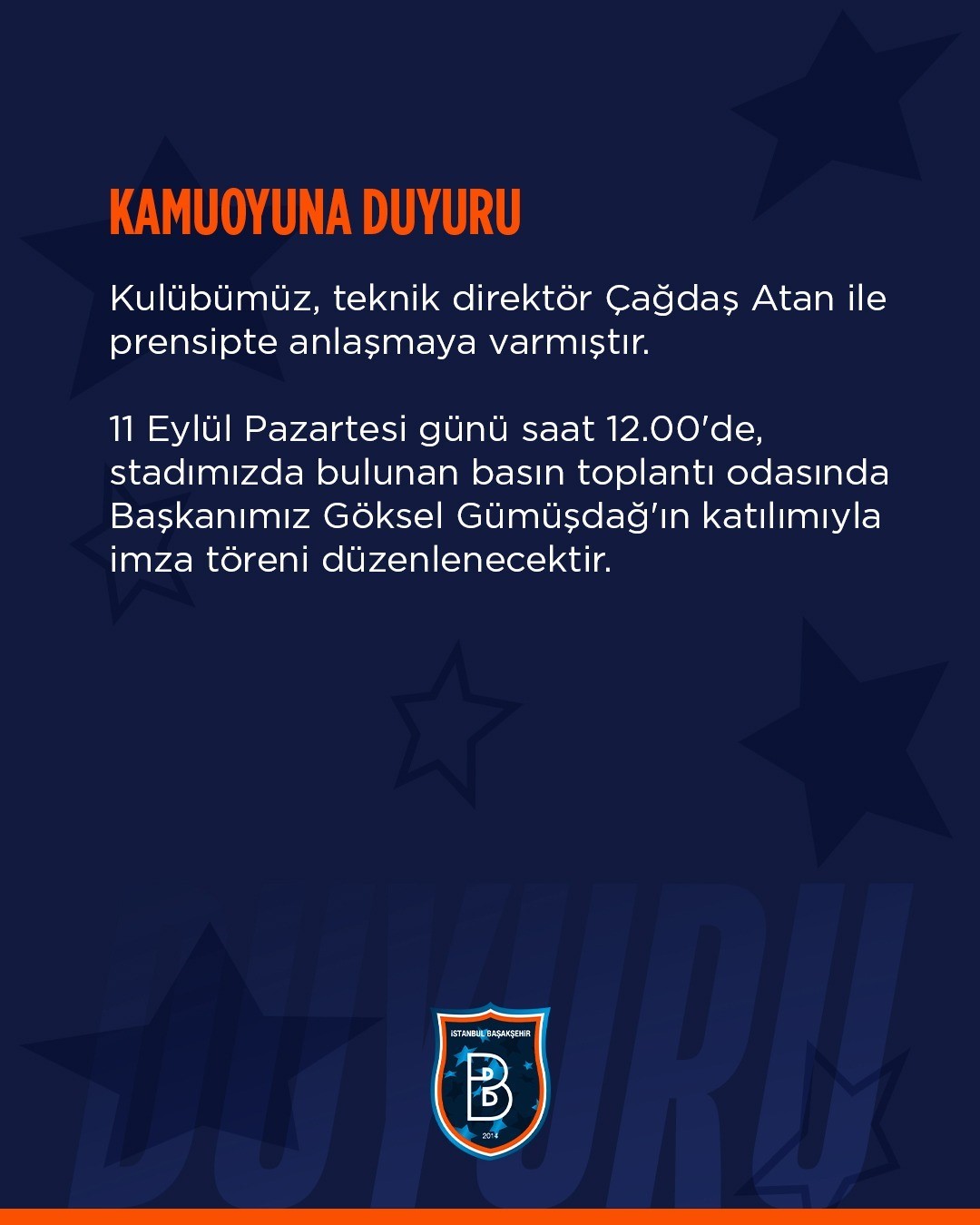 Başakşehir, Çağdaş Atan ile anlaştı