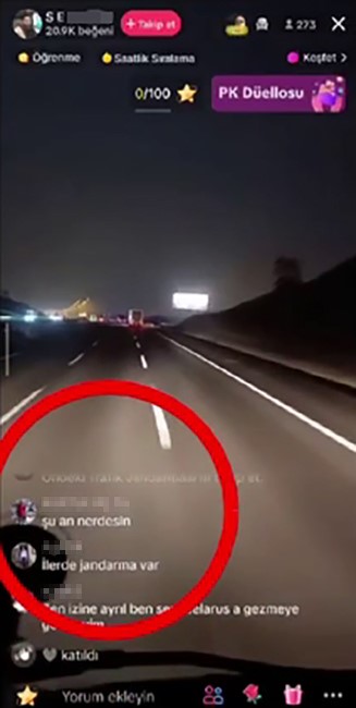 Trafik jandarmasından şoföre ’Tik Tok’ cezası