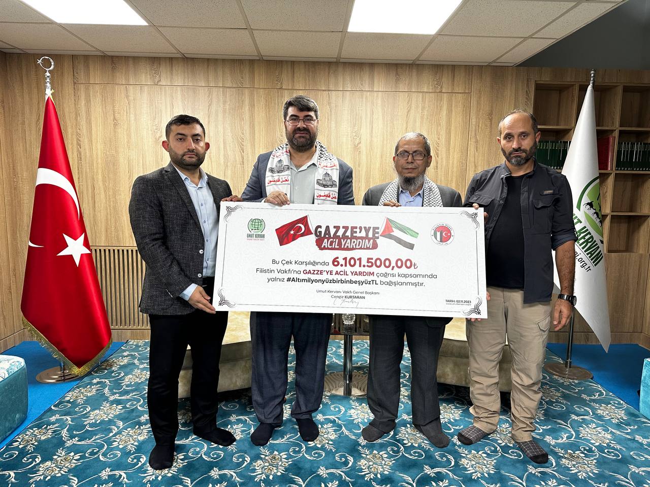 Umut Kervanı Gazze’ye 6 milyon TL nakdi yardım yaptı