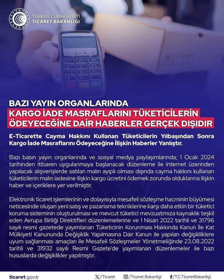 Ticaret Bakanlığı'ndan iade ücreti açıklaması! Tüketiciyi sevindiren haber