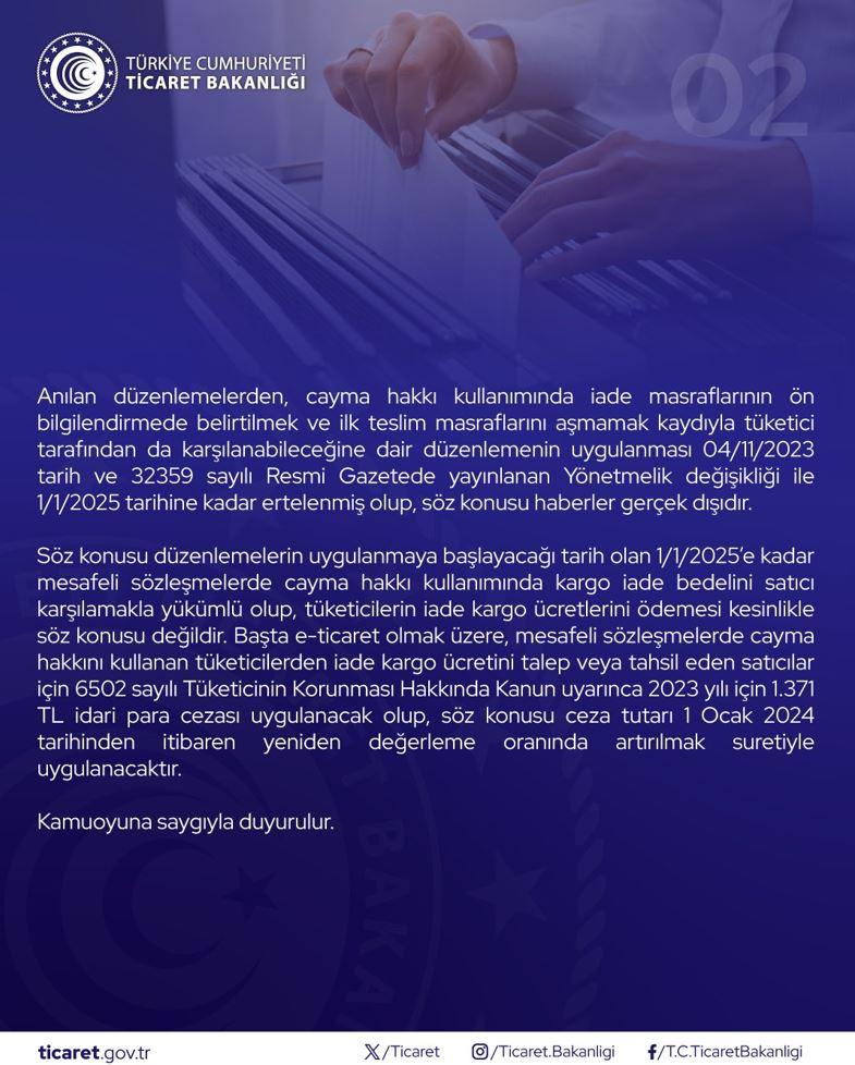 Ticaret Bakanlığı'ndan iade ücreti açıklaması! Tüketiciyi sevindiren haber