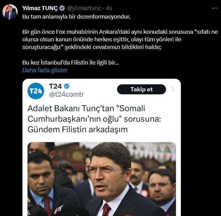 Bakan Tunç'tan T24'ün çarpıtma haberine cevap