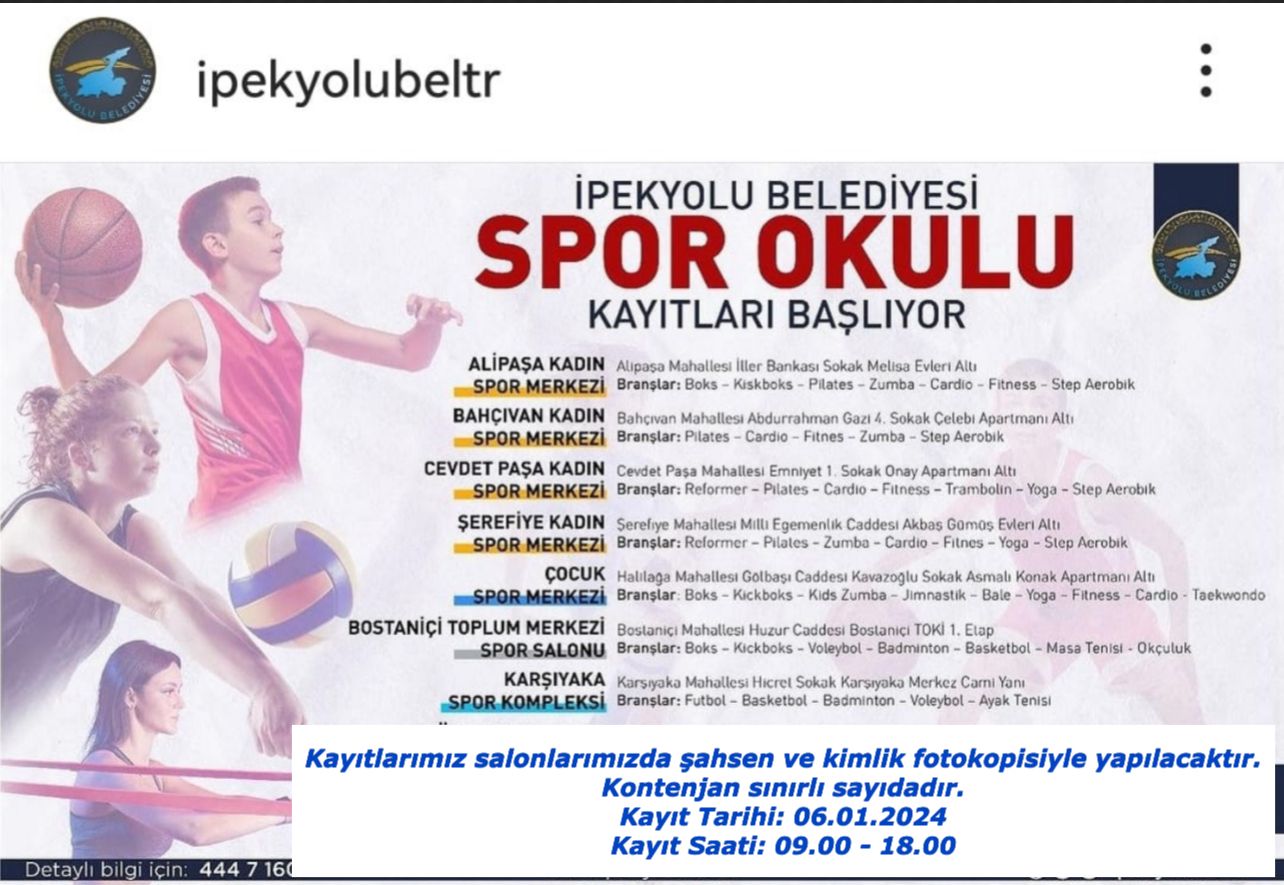 İpekyolu Belediyesinin spor okulu kayıtları başlıyor