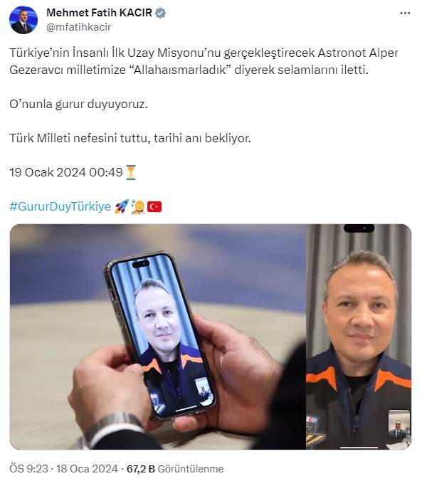 İlk Türk Astronot Alper Gezeravcı, uzaya fırlatıldı
