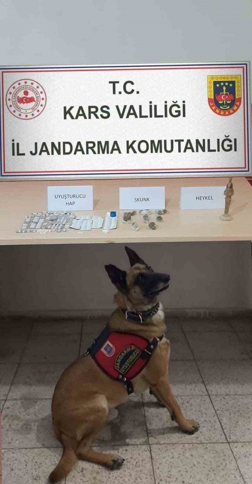 Kars’ta uyuşturucu madde ve heykel ele geçirildi