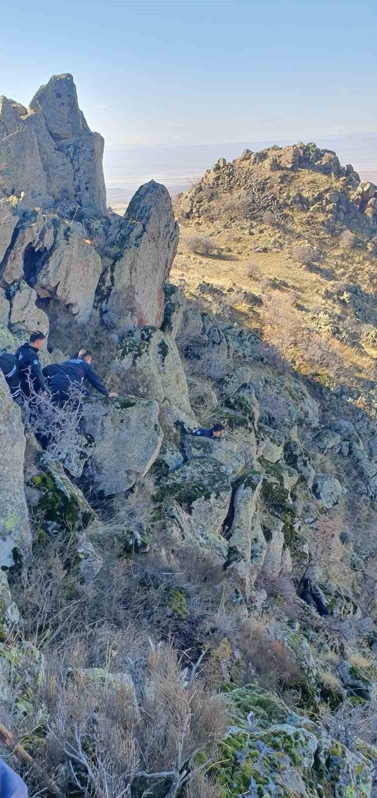 Dağlık alanda uçuruma yuvarlanan 5 keçiyi itfaiye kurtardı