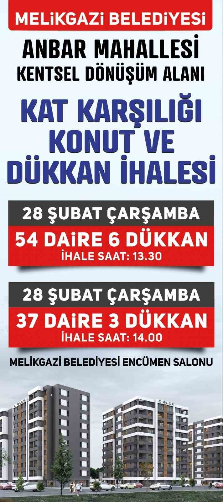 Melikgazi’den Anbar’da kat karşılığı konut ve dükkân ihalesi