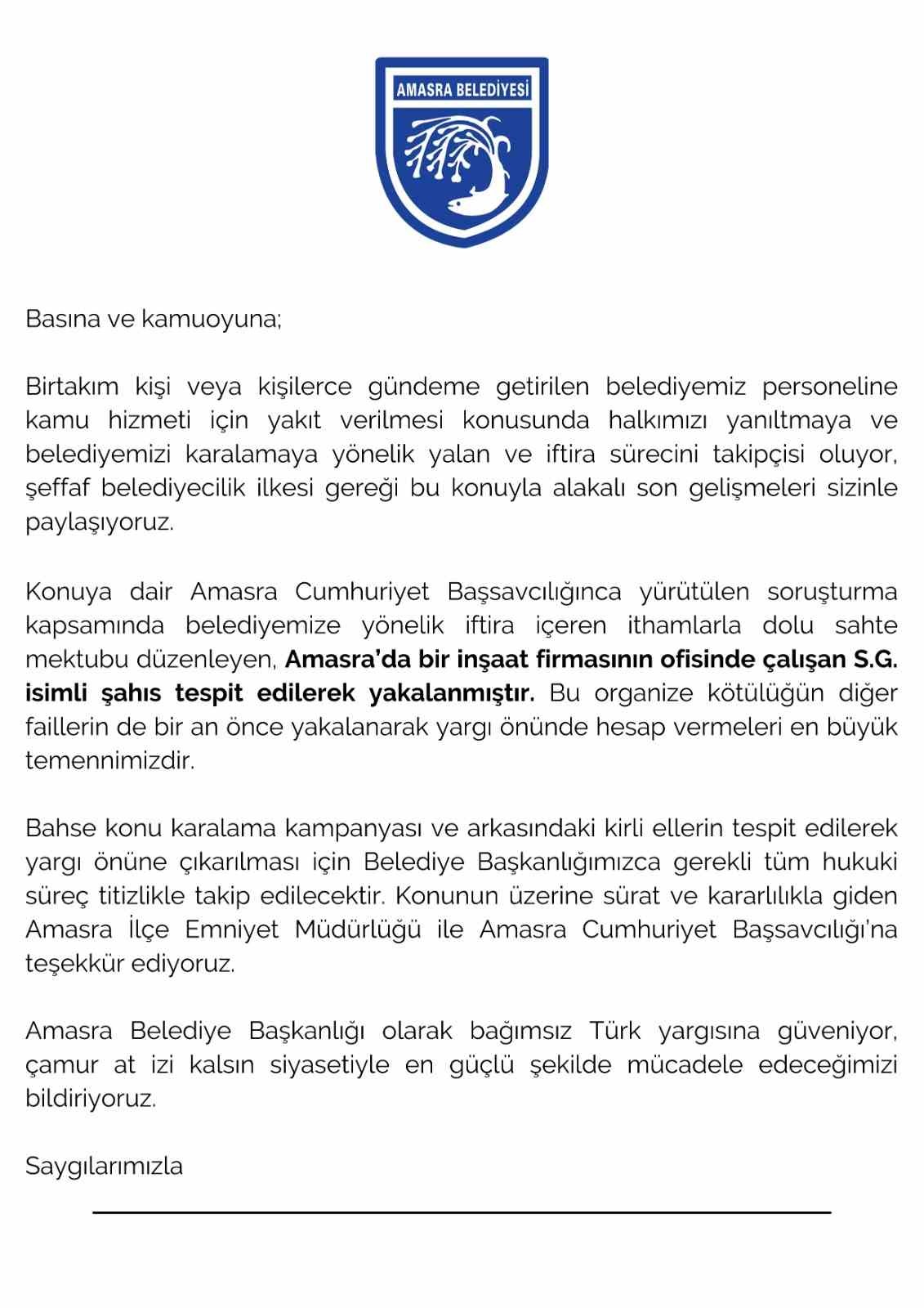 Amasra’yı karıştıran ihbar mektubunu yazan tespit edildi