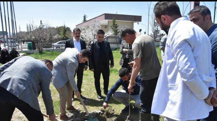 Van’da hastane bahçesine meyve fidanları ekildi