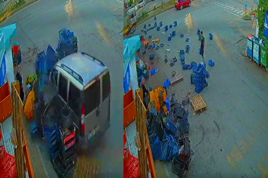 Freni patlayan araç, market kasalarına daldı
