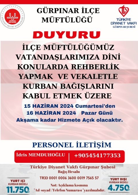 Gürpınar ilçe Müftülüğü’nden çağrı!