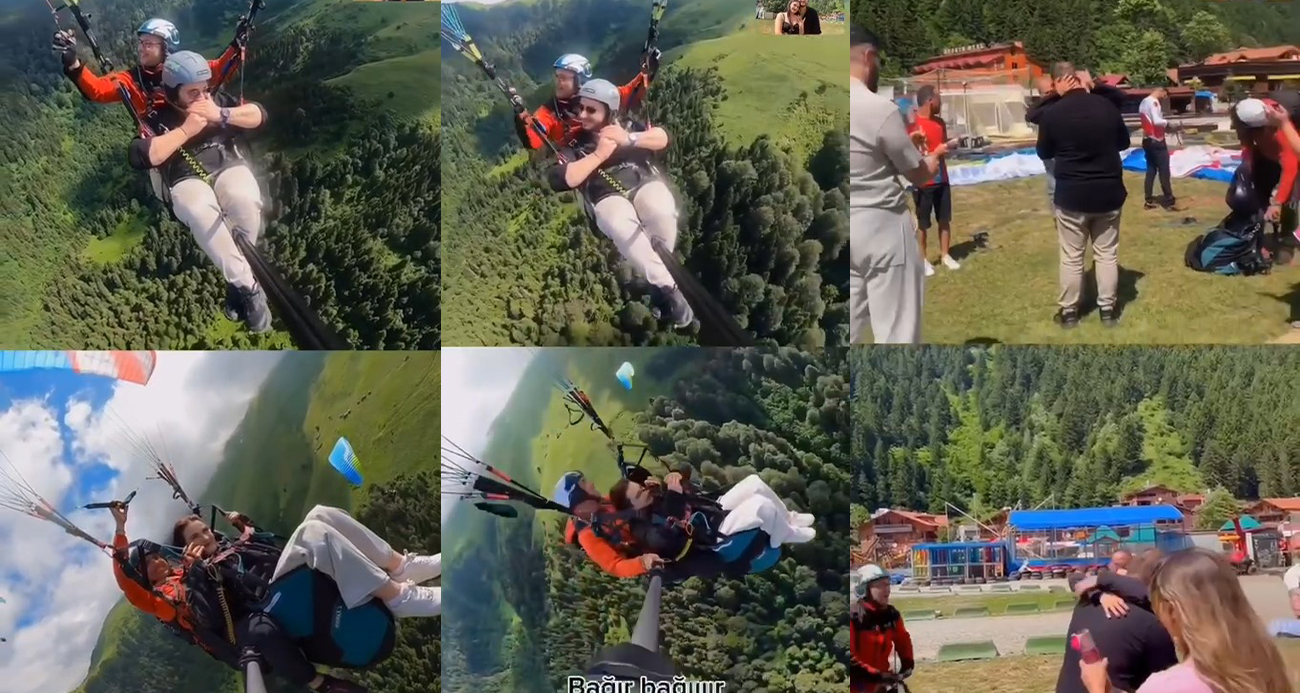 Evlenme teklifini uçarak yaptı