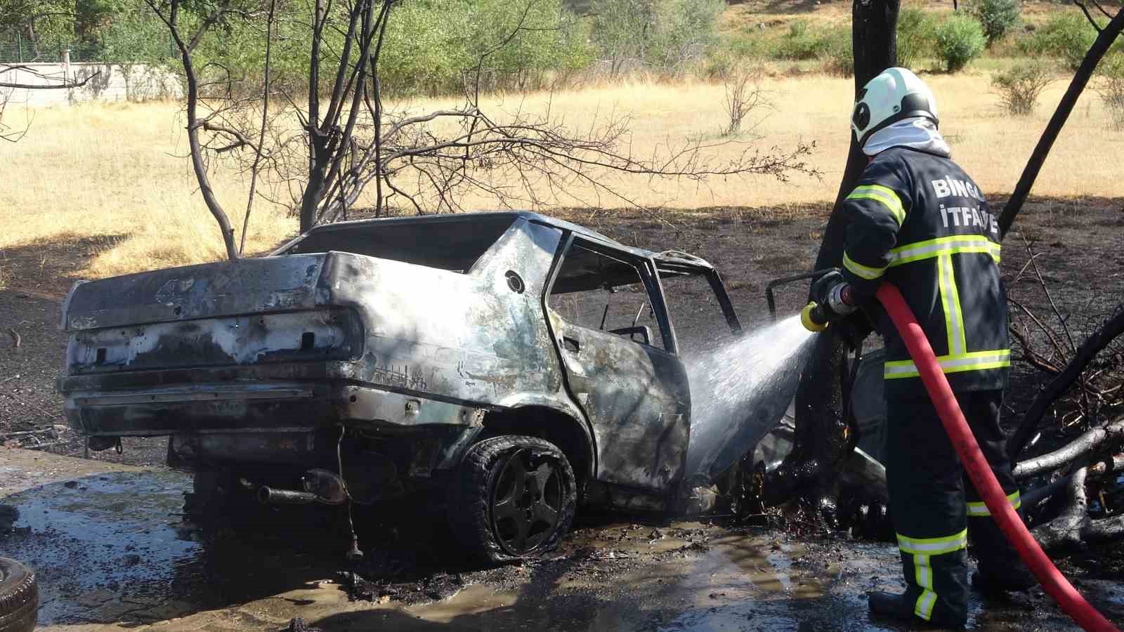 Bingöl’de ağaca çarparak kaza yapan otomobil yandı