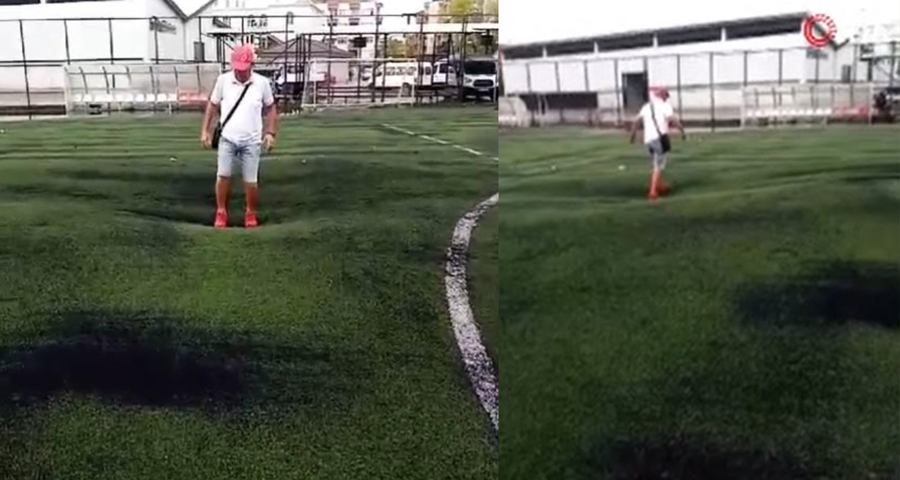 Şiddetli yağış halı sahanın zeminin kabarttı