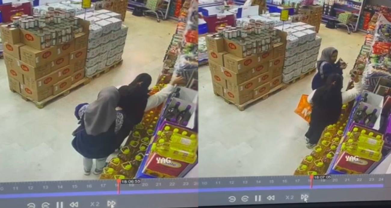 Markete dadanan zeytinyağı hırsızları kamerada