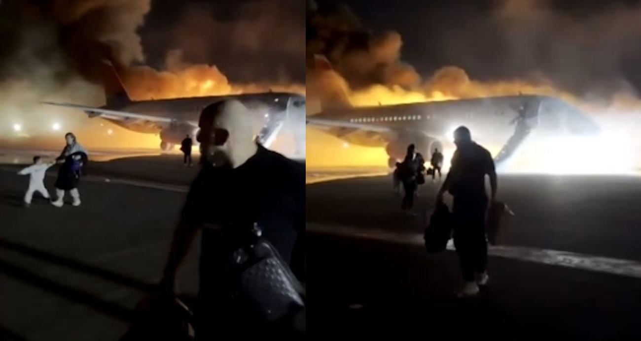 Yanan uçaktan tahliye anları film sahnelerini aratmadı