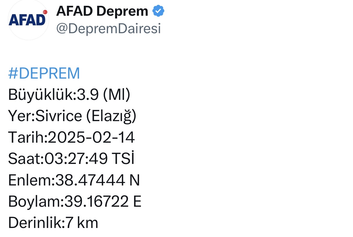 Elazığ’da deprem