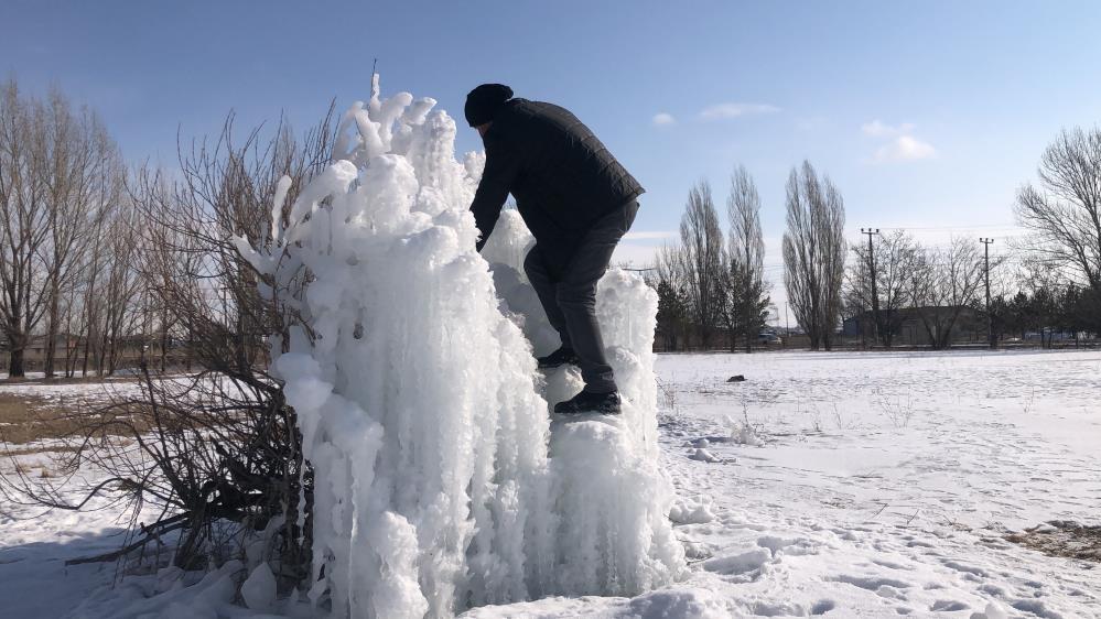 Şelale dondu, ağaç buzdan heykele döndü