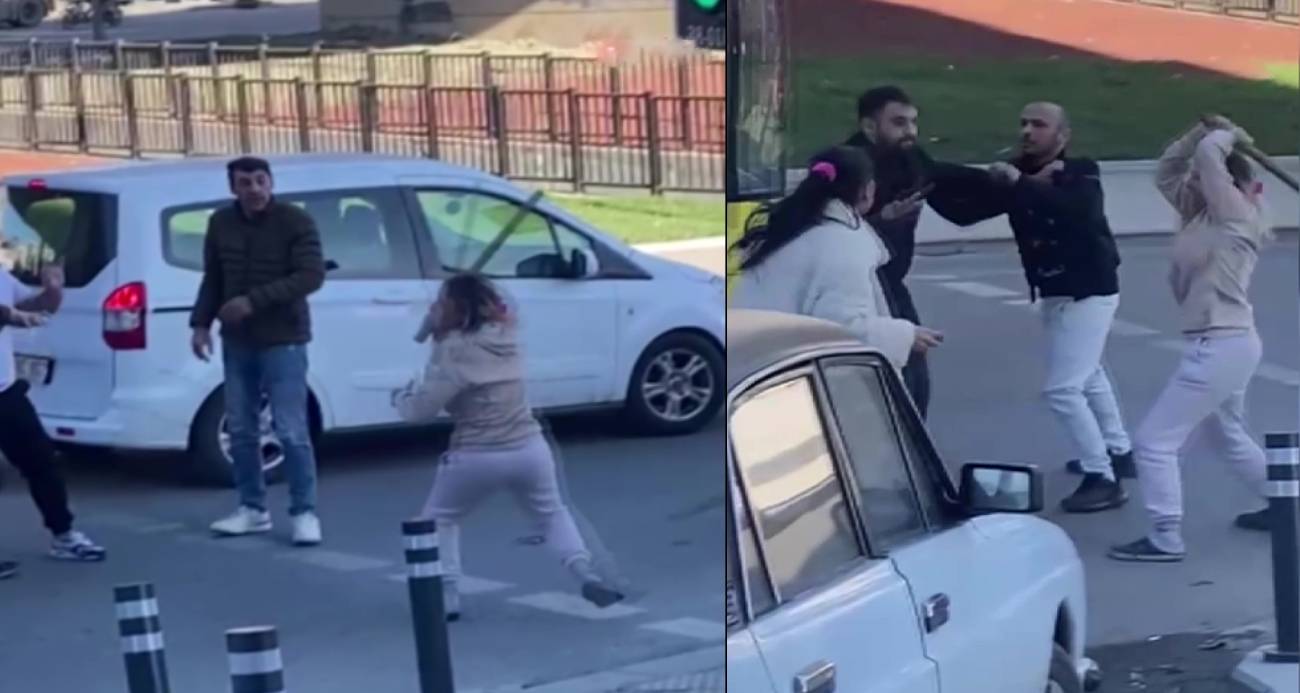 Trafikte kavga: Bir kadın sopayla saldırdı