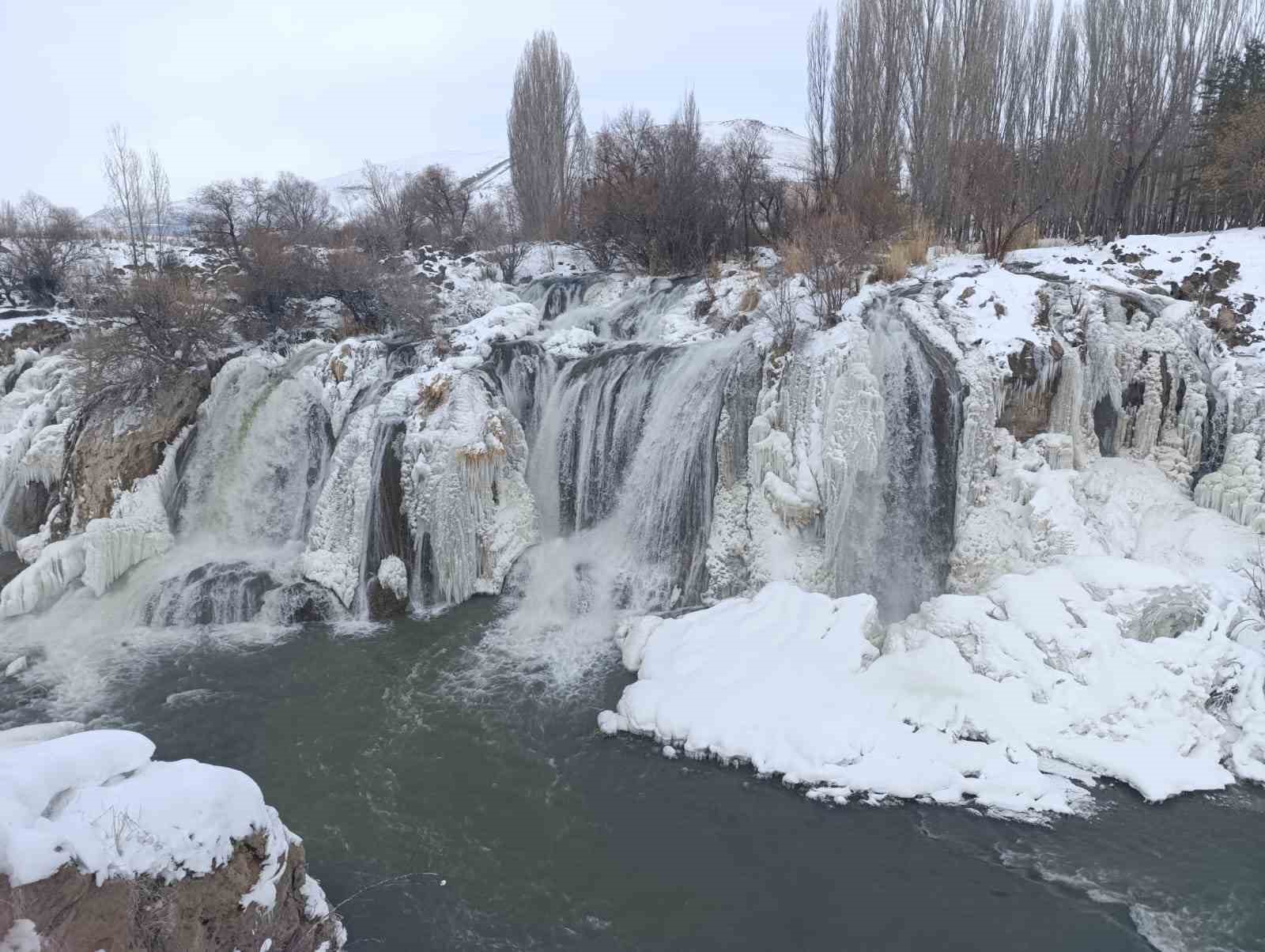 Muradiye Şelalesi beyaza büründü