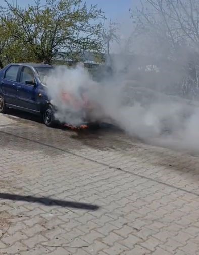 Alev alan park halindeki otomobil küle döndü