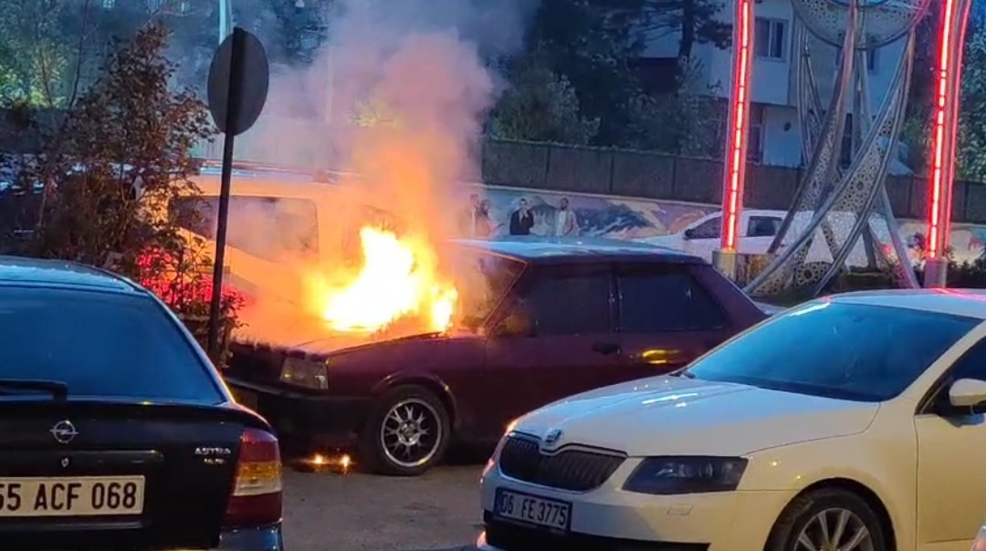 Park Edilen Otomobil Bir Anda Alev Aldı