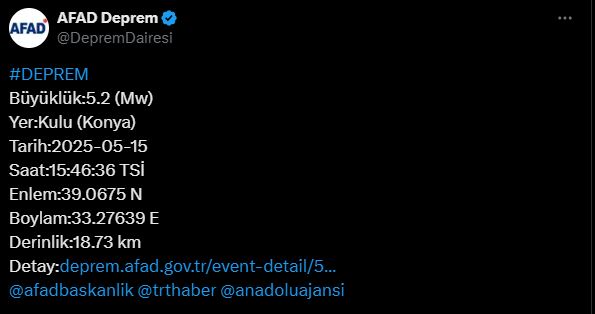 Konya’da 5.2 büyüklüğünde deprem!