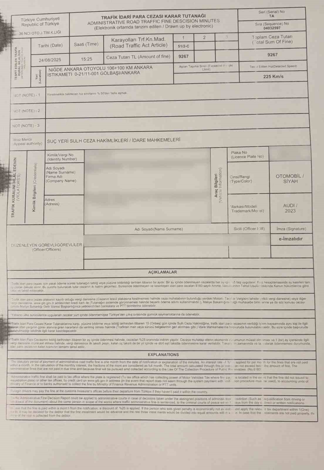 Bakan Uraloğlu’na radar cezası