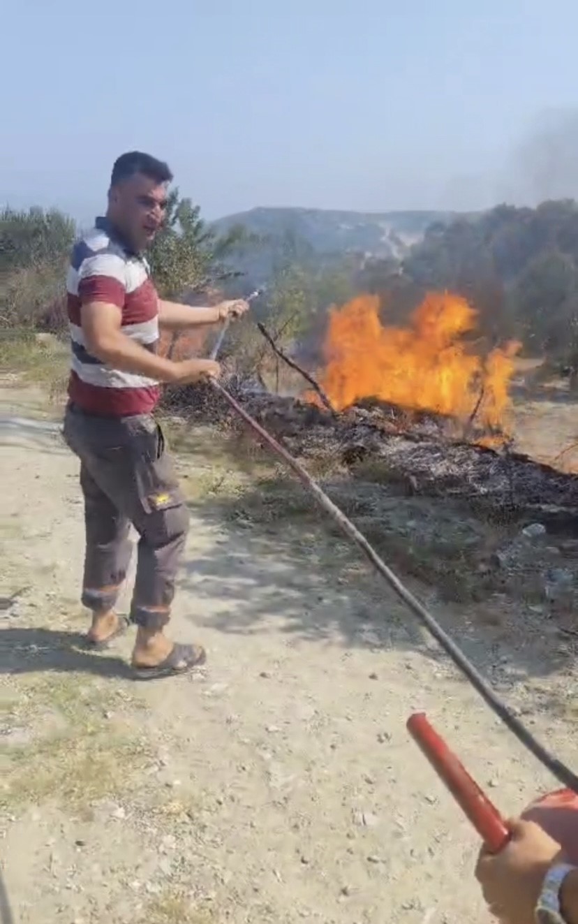 Sıcaktan kopan elektrik teli yangına neden oldu