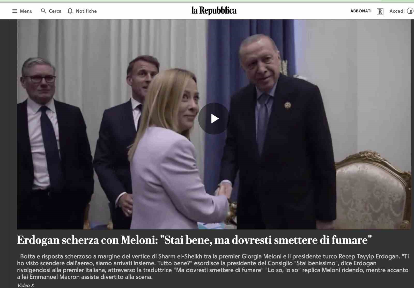 Cumhurbaşkanı Erdoğan’ın İtalya Başbakanı Meloni’ye yaptığı sigara uyarısı İtalya basınında