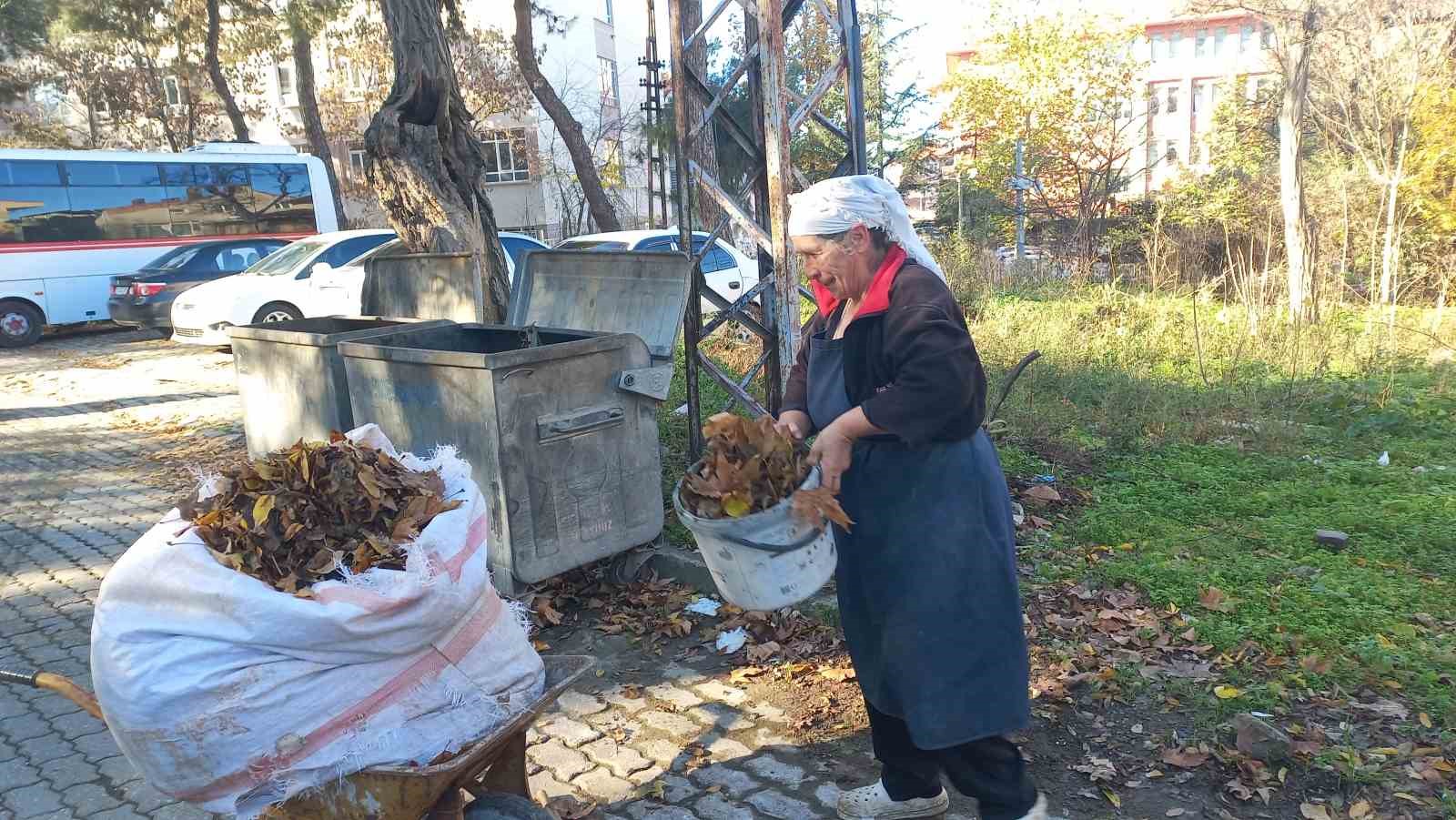 Edirne’de yaşlı kadın, 34 yıldır sonbaharda düşen yaprakları gübreye dönüştürüyor